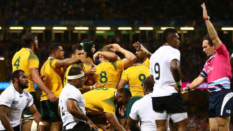 Australia's No 8 David Pocock scored two first-half tries against Fiji