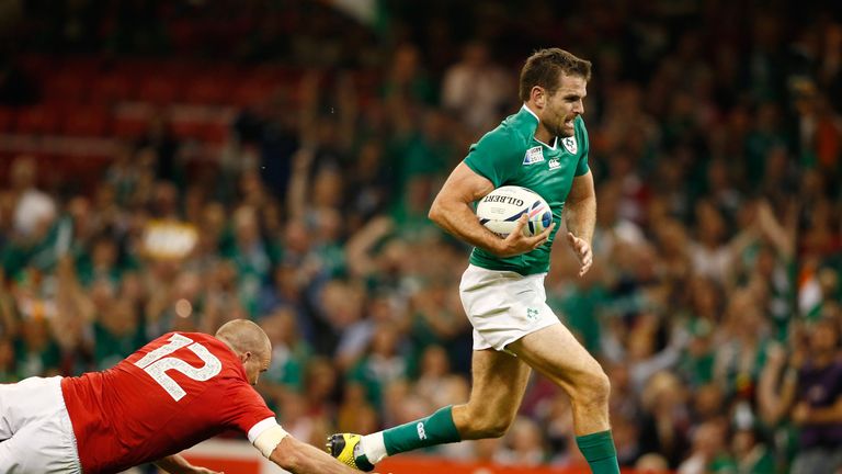 CARDIFF, WALES - SEPTEMBER 19:  Jared Payne of Ireland scores the fifth try for Ireland during the 2015 Rugby World Cup Pool D match between Ireland and Ca