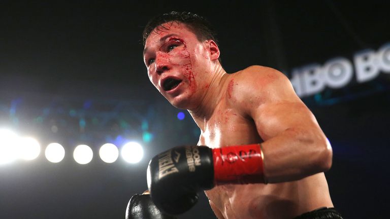 Ruslan Provodnikov is cut over his left eye during his fight against Lucas Matthysse