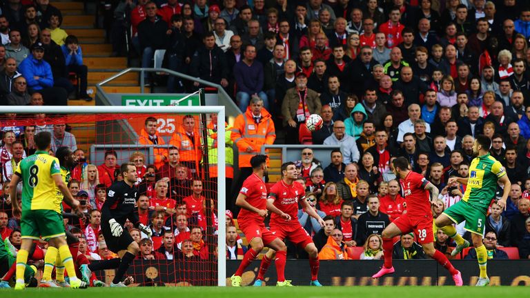 Russell Martin makes it 1-1 at Anfield
