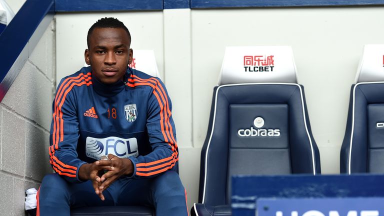Saido Berahino looks on from the bench during the  match between West Bromwich Albion and Southampton
