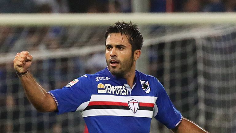 Eder of Samodoria celebrates after scoring the opening goal during the Serie A match between UC Sampdoria and Bologna