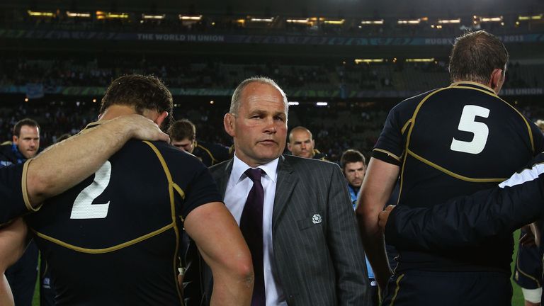 Andy Robinson, then-coach of Scotland, looks on after the 2011 Rugby World Cup Pool B defeat against England