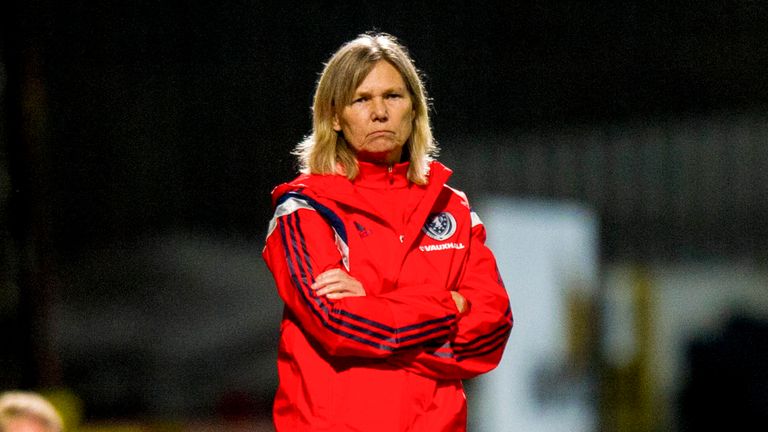 Scotland manager Anna Signeul looks on as Scotland went down 4-0 to Nroway at Firhill