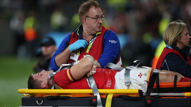 Scott Williams had to be stretchered off during the second half at Twickenham