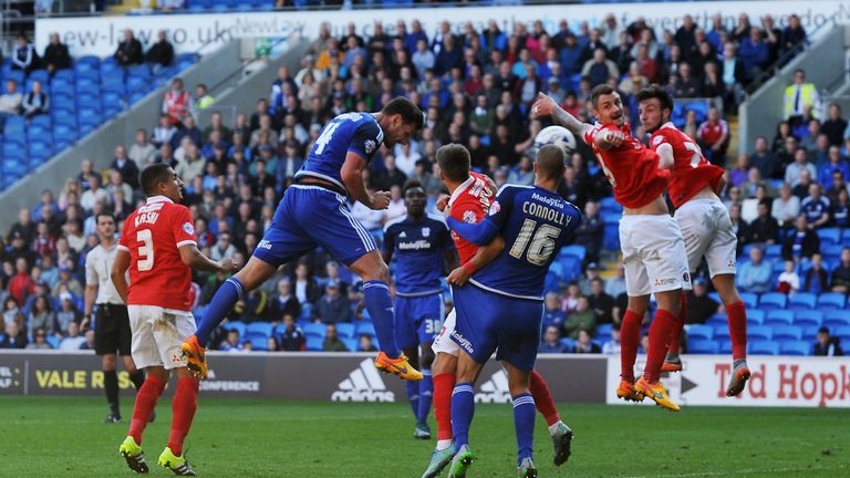 Sean Morrison of Cardiff City scores his side's second goal during the Sky Bet Championship match v Charlton Athletic