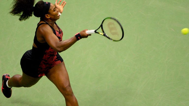 Serena Williams en route to beating sister Venus in New York on Tuesday evening