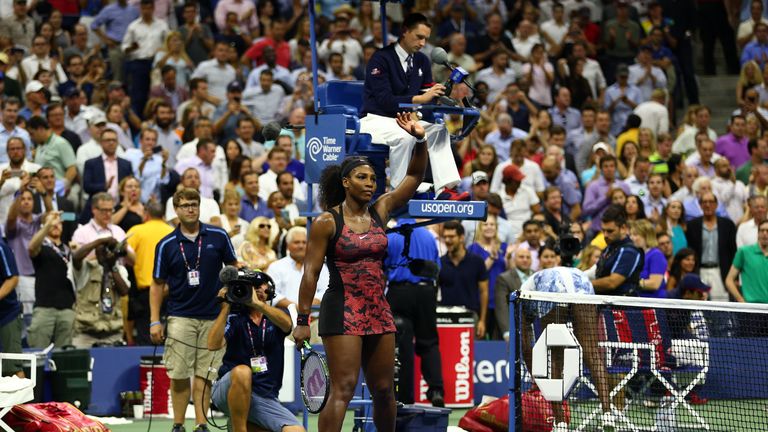 Serena Williams waves to the crowd