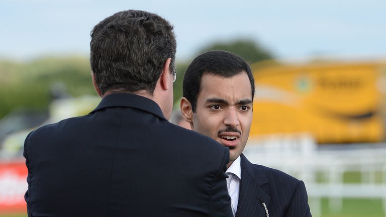 Sheikh Fahad Al Thani reacts after a stewards enquiry denied his horse Simple Verse victory in the Ladbrokes St Ledger