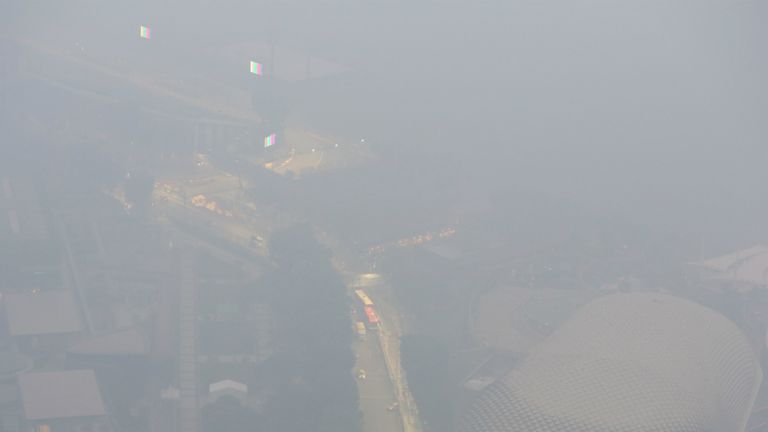 View of Marina Bay circuit, Singapore, as smog strikes ahead of 2015 Singapore GP