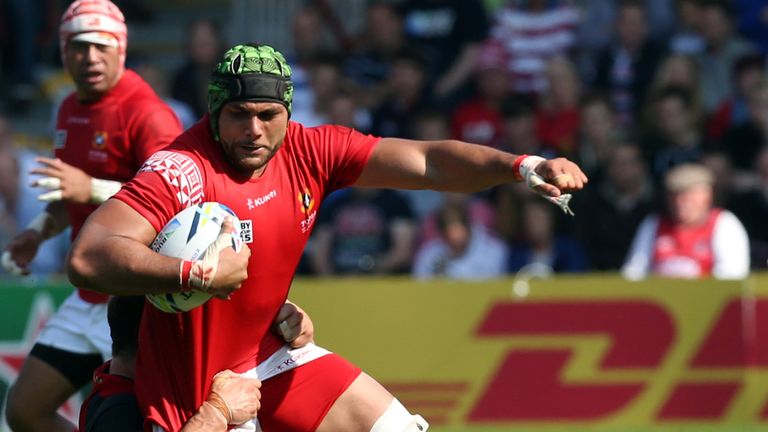 Sione Kalamafoni of Tonga breaks through a Georgia tackle during the Group C: Rugby World Cup  match between Tonga and Georgia 
