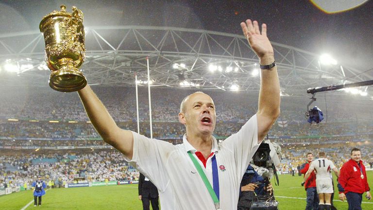 England coach Sir Clive Woodward lifts the Rugby World Cup in 2003