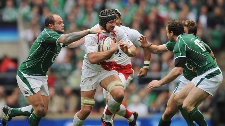 Steve Borthwick of England is tackled by Rory Best of Ireland during the RBS 6 Nations Championship match between England and Ireland in 2008