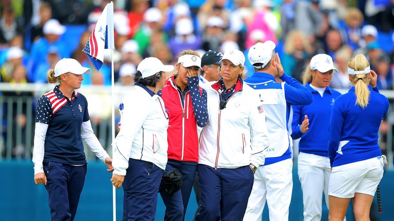 SANKT LEON-ROT, GERMANY - SEPTEMBER 20: Alison Lee of the United States is comforted by Nancy Lopez (l) and Wendy Ward (r) United States assistant captains