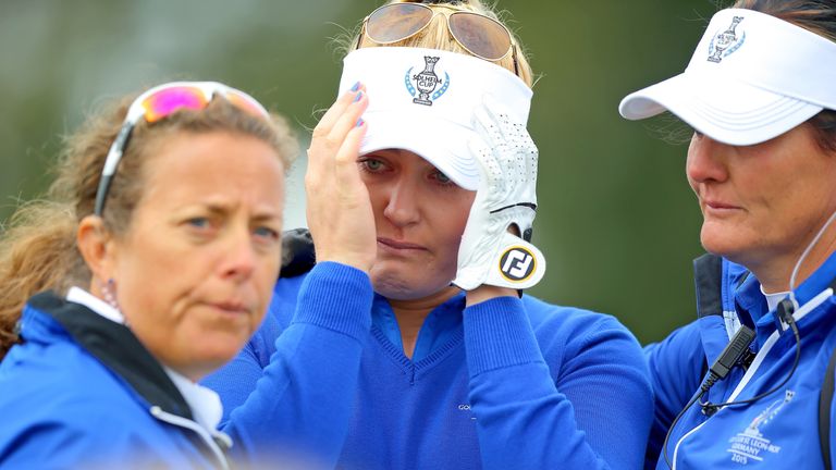 Charley Hull in tears on the 18th about the controversy in her fourballs match.