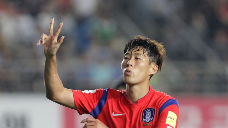 Son Heung-Min of South Korea celebrates after scoring a goal