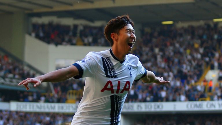 Son Heung-Min celebrates putting Tottenham 1-0 ahead
