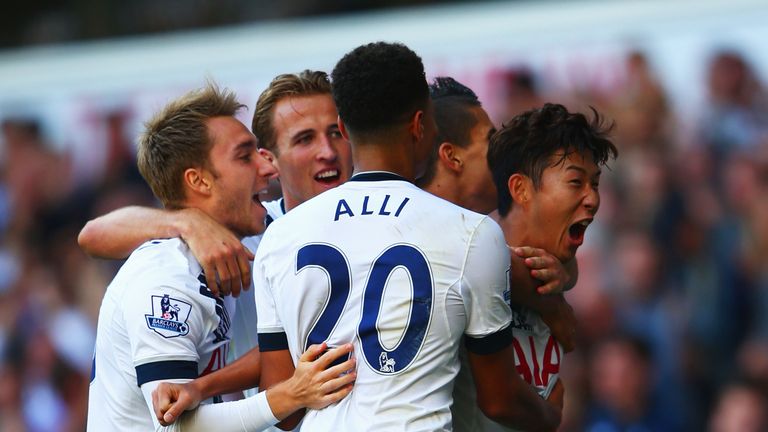 Son Heung-Min celebrates scoring the opening goal with team mates