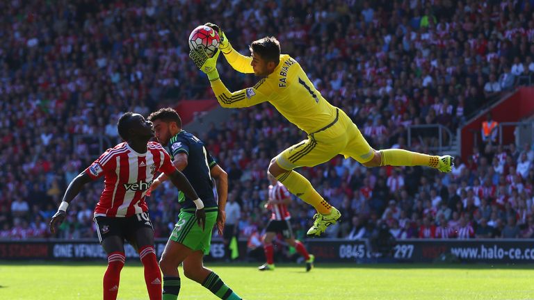 Lukasz Fabianski of Swansea City makes a save against Southampton