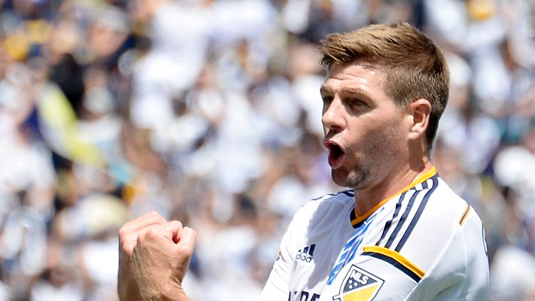 LA Galaxy midfielder Steven Gerrard celebrates