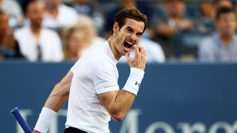 Andy Murray of Great Britain reacts against Kevin Anderson of South Africa at the US Open