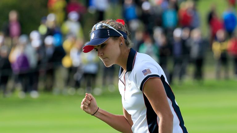 Lexi Thompson holed a long putt on 15 to put her and Christie Kerr to 3 up with 3 to play. 