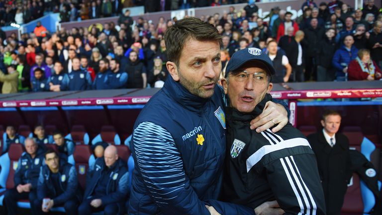 Tony Pulis and Tim Sherwood embrace prior to the FA Cup Quarter Final last season