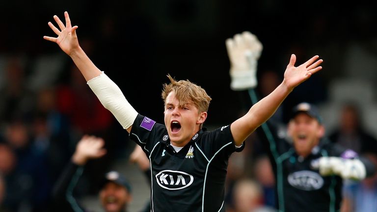 LONDON, ENGLAND - SEPTEMBER 07:  Sam Curran of Surrey appeals successfully for the wicket of Brendan Taylor during the Royal London One-Day Cup Semi Final