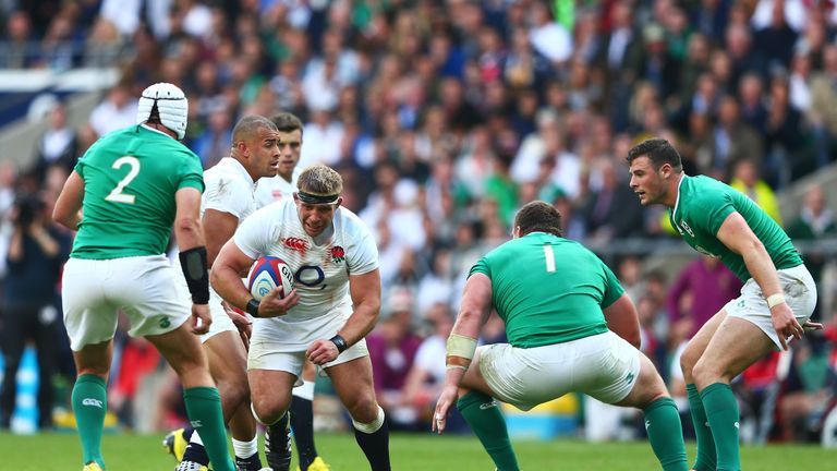 Tom Youngs on the charge for England against Ireland
