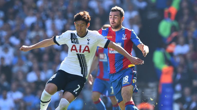 Tottenham's Son Heung-Min vies with James McArthur
