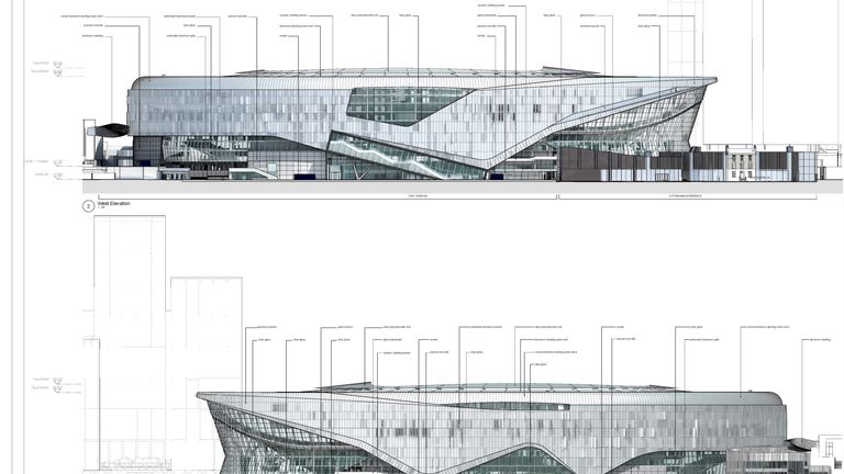 Tottenham stadium plans: West and East elevations