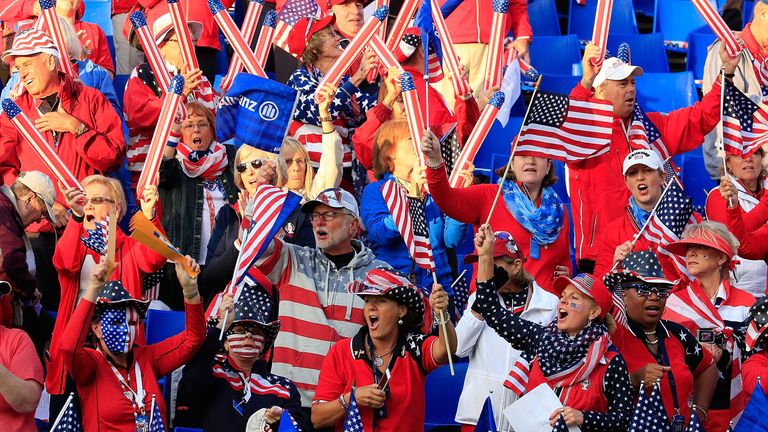 fans of the United States Team are seen during the morning foursomes on day one of the Solheim Cup 2015