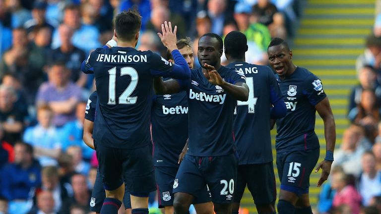 Victor Moses of West Ham United celebrates scoring the opening goal 