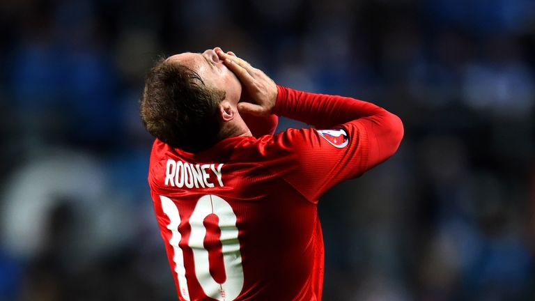 Wayne Rooney of England celebrates after scoring the opening goal from a free kick during the EURO 2016 Qualifier match v Estonia, October 2014