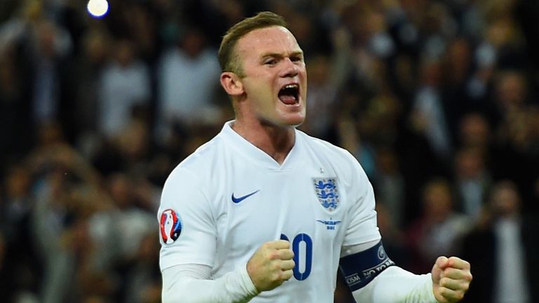 Wayne Rooney celebrates scoring his 50th England goal