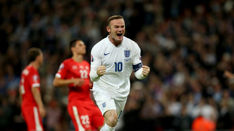 England's Wayne Rooney celebrates scoring his side's second goal of the game and his 50th international goal v Switzerland, European Qualifiers