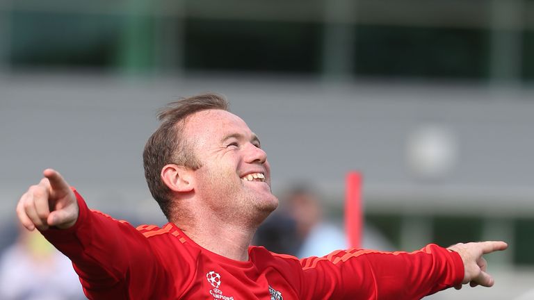 Wayne Rooney of Manchester United in action during a first team training session at Carrington