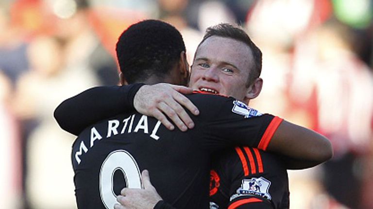 Wayne Rooney and Anthony Martial played up-front together for the first time in United's 3-2 win at Southampton