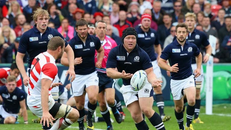 Willem Nel of Scotland passes the ball