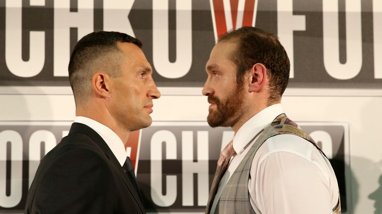 Klitschko (left) and Fury refrained from physical contact during the head-to-head photoshoot