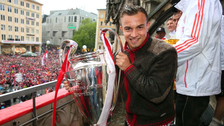 Xherdan Shaqiri celebrates winning the Champions League with Bayern Munich