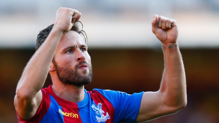 WATFORD, ENGLAND - SEPTEMBER 27:  Yohan Cabaye of Crystal Palace celebrates as he scores their first goal from a penalty during the Barclays Premier League