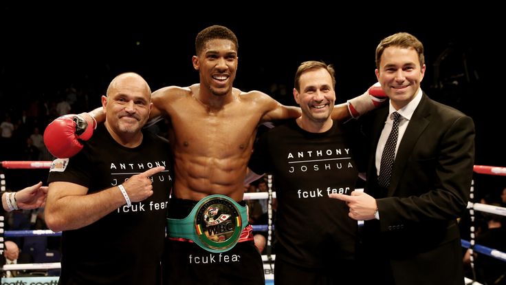 LONDON, ENGLAND - OCTOBER 11:  Anthony Joshua celebrates his victory over Denis Bakhtov during their Vacant WBC International Heavyweight Championship bout