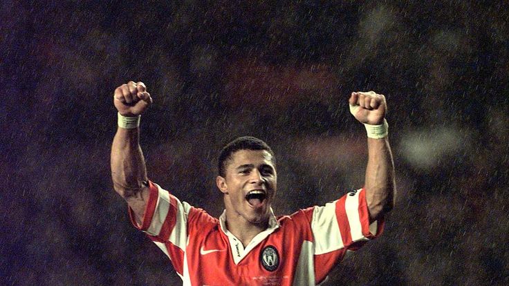 Jason Robinson celebrates after Wigan's Grand Final win over Leeds in 1998