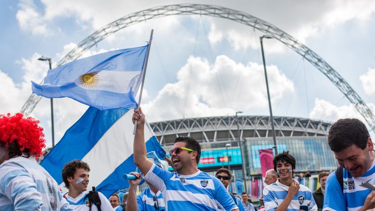 Argentina rugby fans arrive at Wembley Stadium ahead of the 2015 Rugby World Cup Pool C  fixture between New Zealand