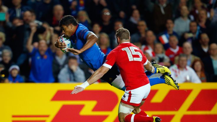 Wesley Fofana dives over to score his side's first try against Canada