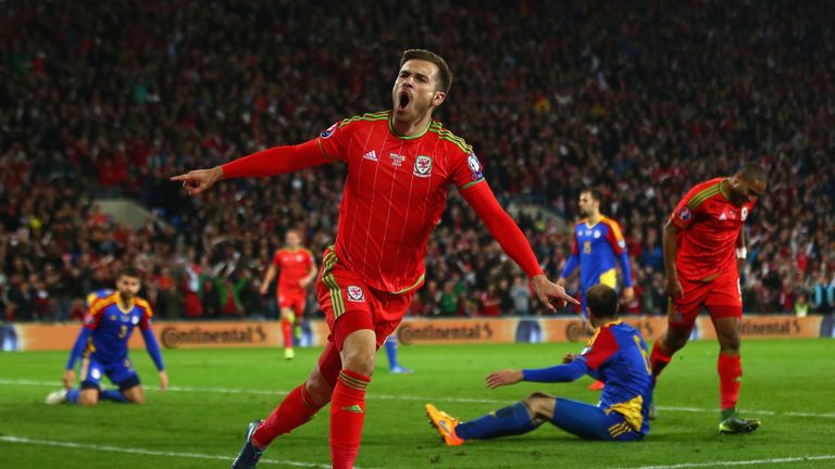 Wales player Aaron Ramsey celebrates