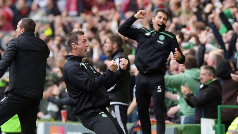 Celtic manager Ronny Deila celebrates as his side takes the lead