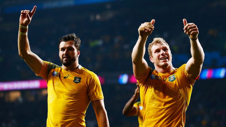 Adam Ashley-Cooper and David Pocock of Australia (R)