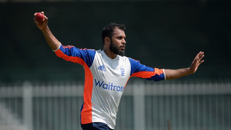 Adil Rashid during England's net session in Sharjah on Sunday